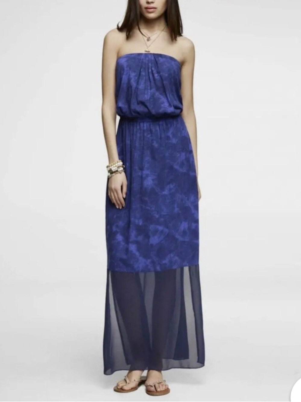 Express Royal Blue Strapless Tie-Dye Chiffon Maxi Dress